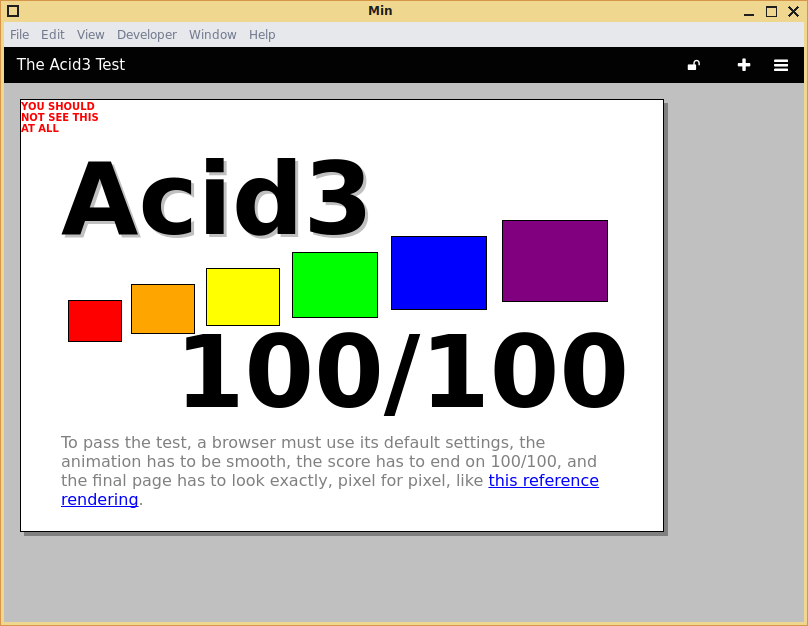 Google Restructures Browser Agent Team as OpenClaw Disrupts Market — Min (web browser) 1.5.1 tests Acid3 screenshot